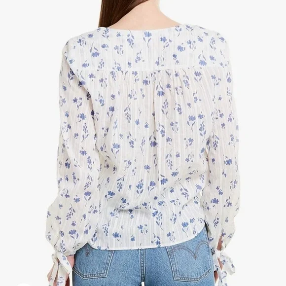PARKER Payton Illusion Stripe Floral Blouse White Floral Coquette Cottagecore m - Picture 2 of 8